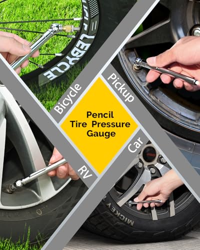 HYVOHEX Pencil Tire Pressure Gauge 2 Pack with Valve Caps, Stainless Steel Body Tire Gauges for Tire Pressure with Deflator Valve, Metal Nozzle Tire Gauge for Cars, Pickups, RVs, Bicycles - Image 4