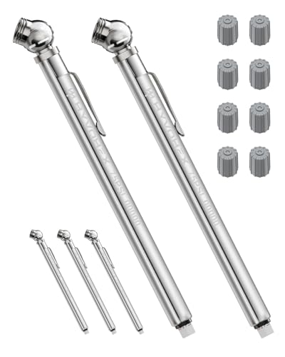 HYVOHEX Pencil Tire Pressure Gauge 2 Pack with Valve Caps, Stainless Steel Body Tire Gauges for Tire Pressure with Deflator Valve, Metal Nozzle Tire Gauge for Cars, Pickups, RVs, Bicycles - Image 1