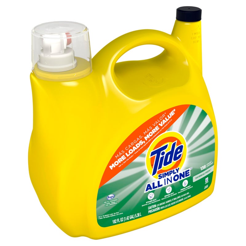 Tide Simply All-In-One Liquid Laundry Detergent, Daybreak Fresh Scent, 138 Loads, 182 fl oz - Image 3