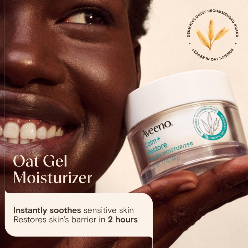 Aveeno Calm + Restore Oat Gel Facial Moisturizer for Sensitive Skin, Fast-Absorbing, Soothing Lightweight Gel Cream with Prebiotic Oat & Feverfew, Fragrance-Free & Hypoallergenic, 1.7 oz - Image 2
