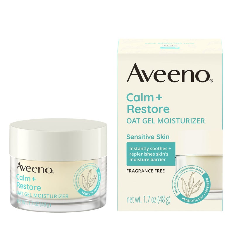 Aveeno Calm + Restore Oat Gel Facial Moisturizer for Sensitive Skin, Fast-Absorbing, Soothing Lightweight Gel Cream with Prebiotic Oat & Feverfew, Fragrance-Free & Hypoallergenic, 1.7 oz - Image 1