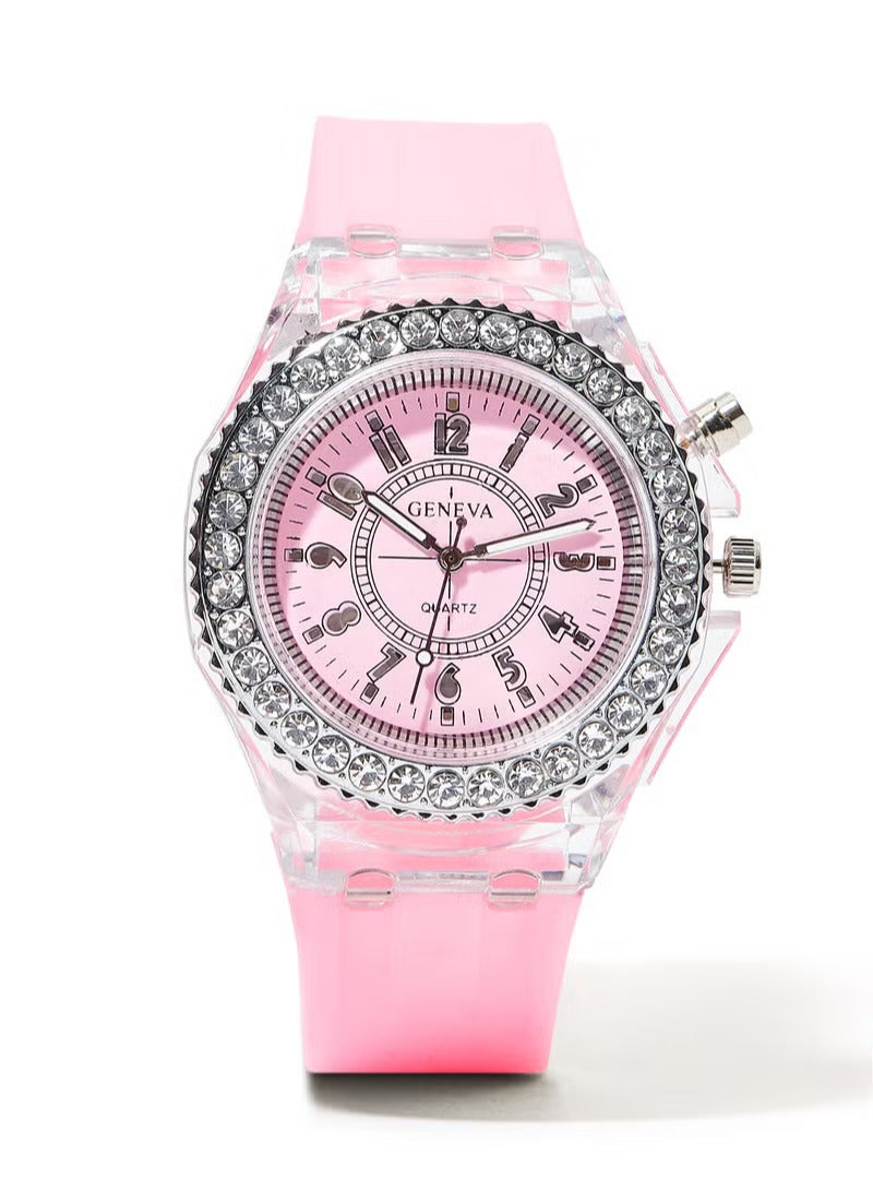 Geneva Girls' Stylish Round Rubber Analog Original Wrist Watch G04 - 36 mm - Pink - Image 1