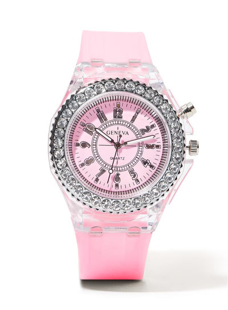 Geneva Girls' Stylish Round Rubber Analog Original Wrist Watch G04 - 36 mm - Pink - Image 2