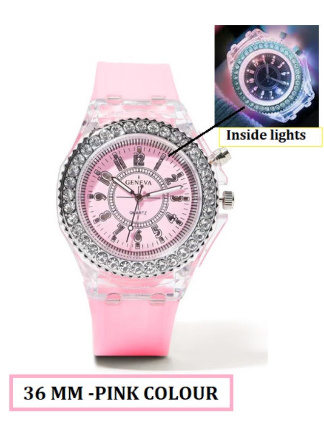 Geneva Girls' Stylish Round Rubber Analog Original Wrist Watch G04 - 36 mm - Pink - Image 1