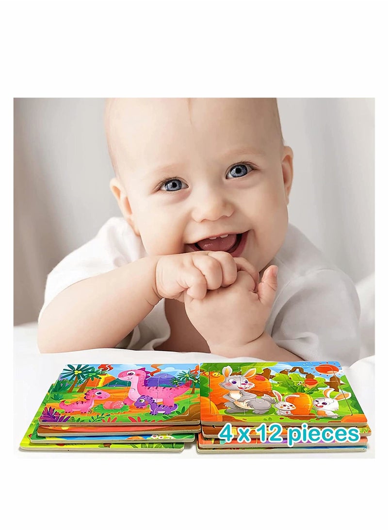 ألغاز خشبية للأطفال، ألعاب مونتيسوري، مجموعة 4 ألغاز حيوانات، ألعاب تعليمية لمرحلة ما قبل المدرسة، هدايا للأولاد والبنات، نشاط لتقوية الروابط الأسرية - Image 5