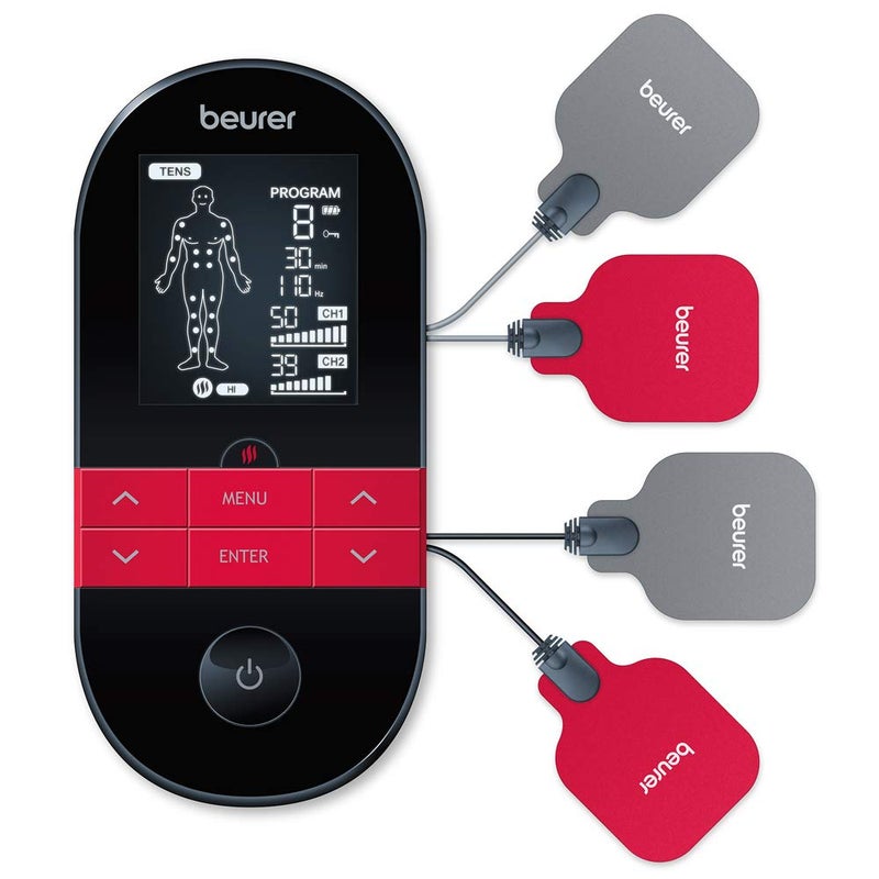Beurer EM59 Digital 3-in-1 TENS Unit, EMS & Heat Therapy for Pain Relief & Relaxation, Muscle Stimulator with 2 Adjustable Channels, 64 Applications, Timer Function - Image 1