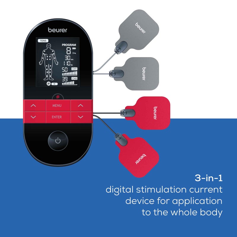 Beurer EM59 Digital 3-in-1 TENS Unit, EMS & Heat Therapy for Pain Relief & Relaxation, Muscle Stimulator with 2 Adjustable Channels, 64 Applications, Timer Function - Image 3