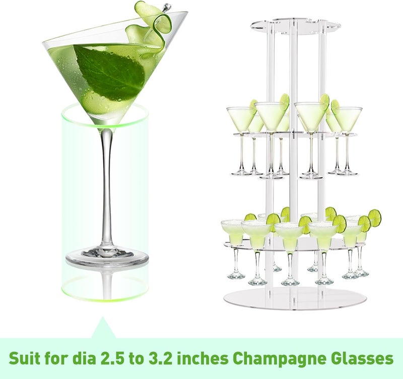 Laumffon Champagne Tower, Circle Acrylic Champagne Display Rack Stand with 28 Slots, 3 Tier Floating Sight Champagne Flute Holder for Party, Wedding, 13.4x13.4x25.5 inch - Image 1