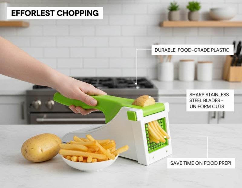 KBS Vegetable Cutter Chopper French Fry Potato Chips Maker Fruit Slicer Potato, Onion, Carrot, Salad Multipurpose Use Kitchen Tool Accessories Unbreakable Plastic Body Stainless Steel Blade - Image 3
