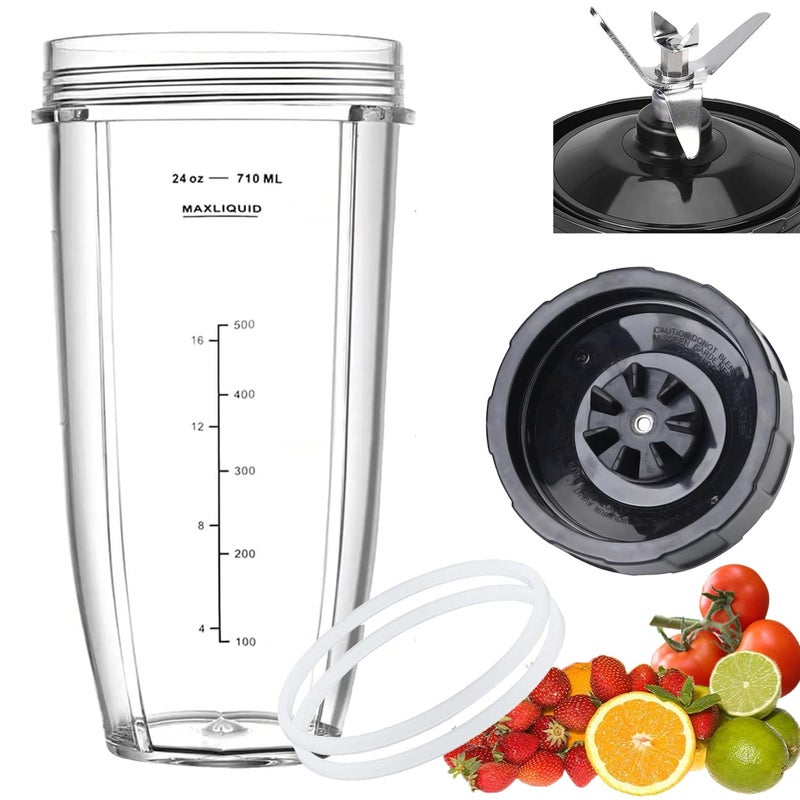 New Model Replacement 7 Fins Male Blade24oz Blender Cup Compatible For Nutri Ninja Blender 4 Inch Male 7 Fins Blade