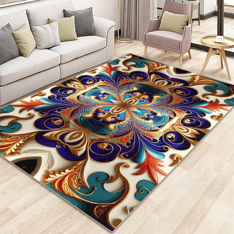 GUG Washable Area Rug, Non-Slip Vintage Hallway Rug Runner with Upgrade Rubber Backing, Stain Resistant Faux Wool Distressed Carpet for Bedroom Kitchen Laundry Corridor Balcony (86" x 63") - Image 1