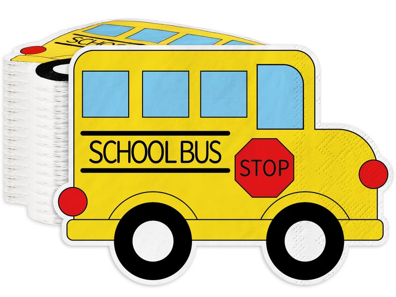 Whaline ورق مناديل وايلين 100 قطعة للعودة إلى المدرسة حافلة مدرسية صفراء مناديل قابلة للتصرف لوازم حفلات اليوم الأول من المدرسة - Image 1