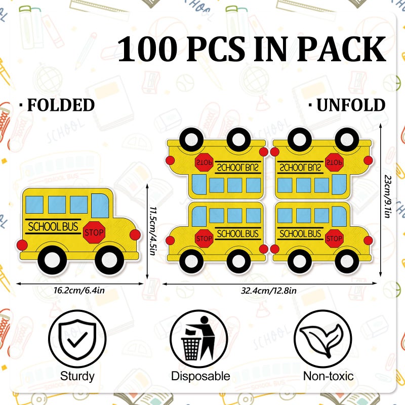 Whaline ورق مناديل وايلين 100 قطعة للعودة إلى المدرسة حافلة مدرسية صفراء مناديل قابلة للتصرف لوازم حفلات اليوم الأول من المدرسة - Image 2