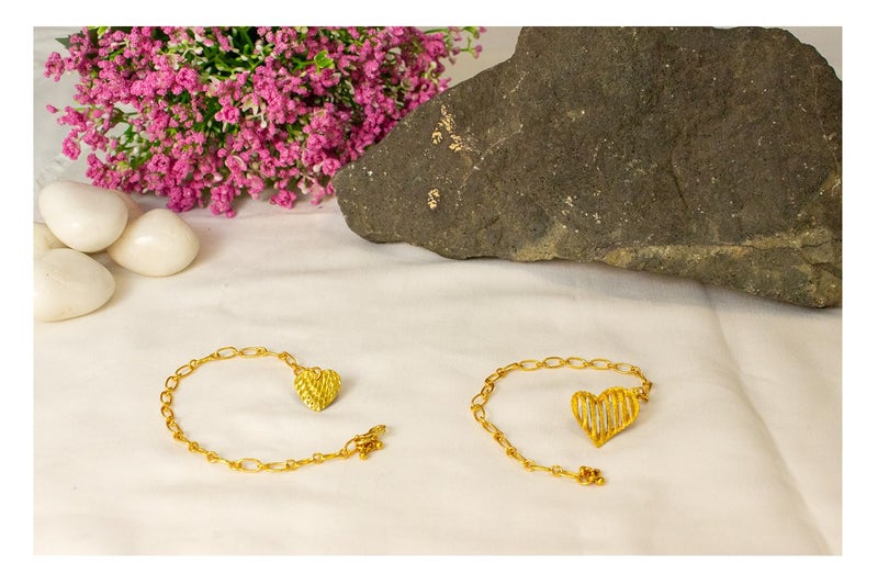 JFL JFL Unisex Adult - Jewellery for Less Combo of Gold Plated Heart Cut Work Pendant Adjustable Bracelets for Couple- Valentine  - Image 3