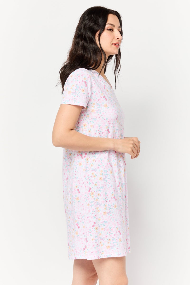 Celestial Dreams Women Floral Print Sleepwear Dress, Multicolor - Image 3