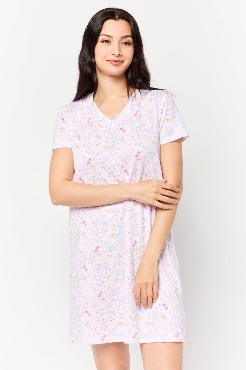 Celestial Dreams Women Floral Print Sleepwear Dress, Multicolor - Image 1