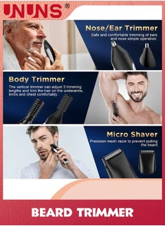 UNUNS Beard Trimmer For Men,Waterproof Electric Razor Hair Trimmer With Digital Display,Washable Hair Clippers For Beard,Mens Grooming Kit For Nose Mustache Body Facial Gifts For Men Father Husband  - Image 4