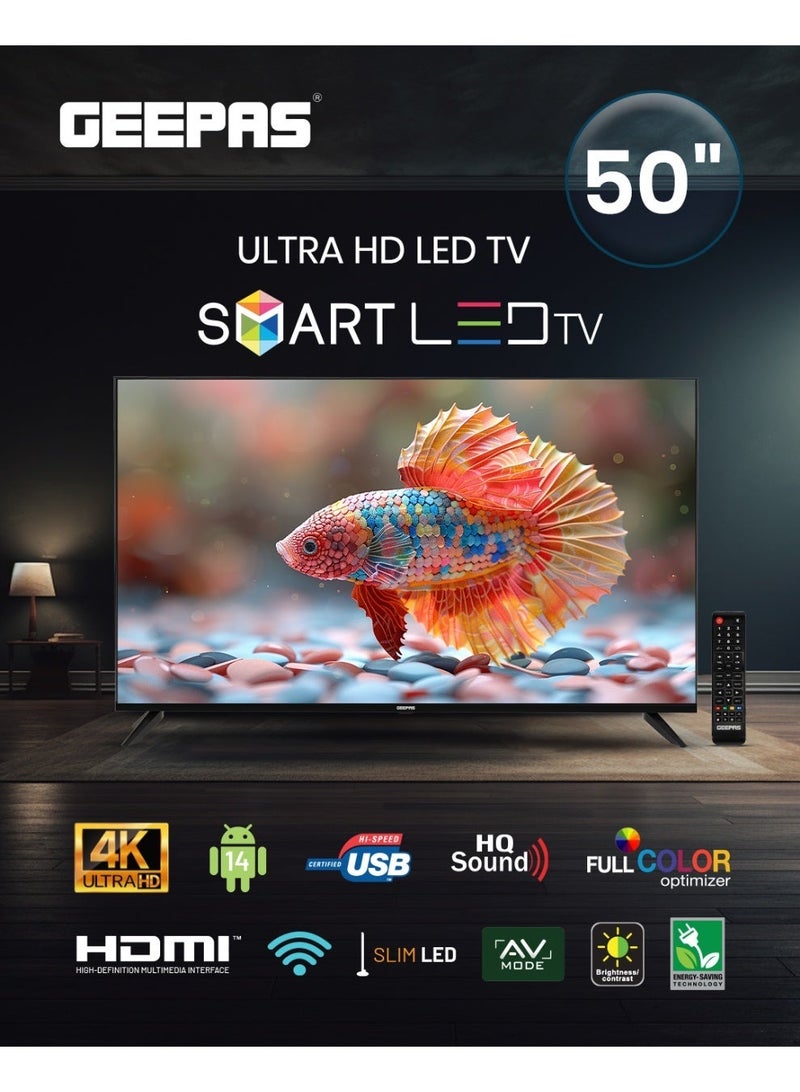 GEEPAS 50" Smart Ultra HD LED TV With 4K Resolution, Android 14 , Frameless Design, HQ Sound / Multiple HDMI & USB Ports, Progressive Scan, Full Color Optimizer / Smart Features with Netflix, YouTube, and More - Image 2