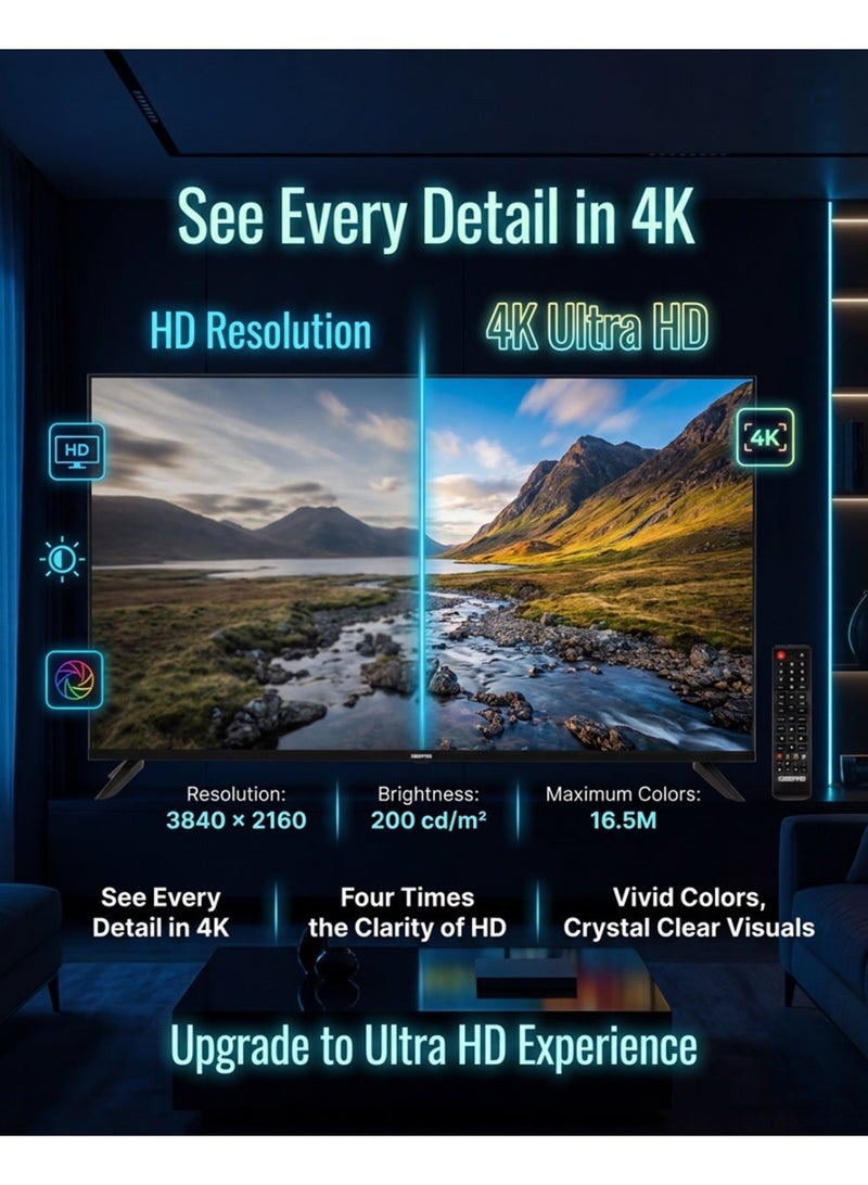 GEEPAS 50" Smart Ultra HD LED TV With 4K Resolution, Android 14 , Frameless Design, HQ Sound / Multiple HDMI & USB Ports, Progressive Scan, Full Color Optimizer / Smart Features with Netflix, YouTube, and More - Image 4