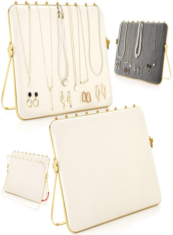 Colingmill 2 Pack Necklace Display Stand for Vendors 14 x 9.7 Inch Large Velvet Necklace Display Stand Double-sided Chain Holder Beige Grey Chain Jewelry Holder for Selling Craft Show Exhibidores - Image 1