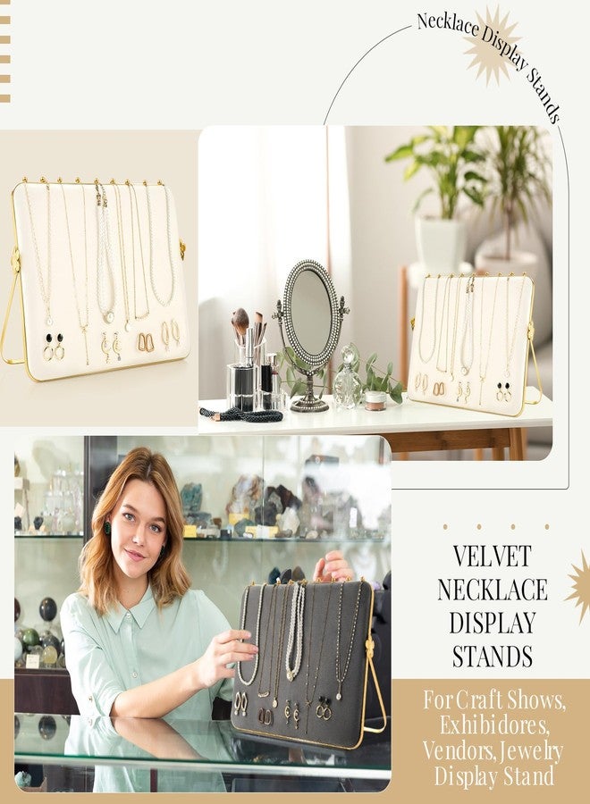 Colingmill 2 Pack Necklace Display Stand for Vendors 14 x 9.7 Inch Large Velvet Necklace Display Stand Double-sided Chain Holder Beige Grey Chain Jewelry Holder for Selling Craft Show Exhibidores - Image 4