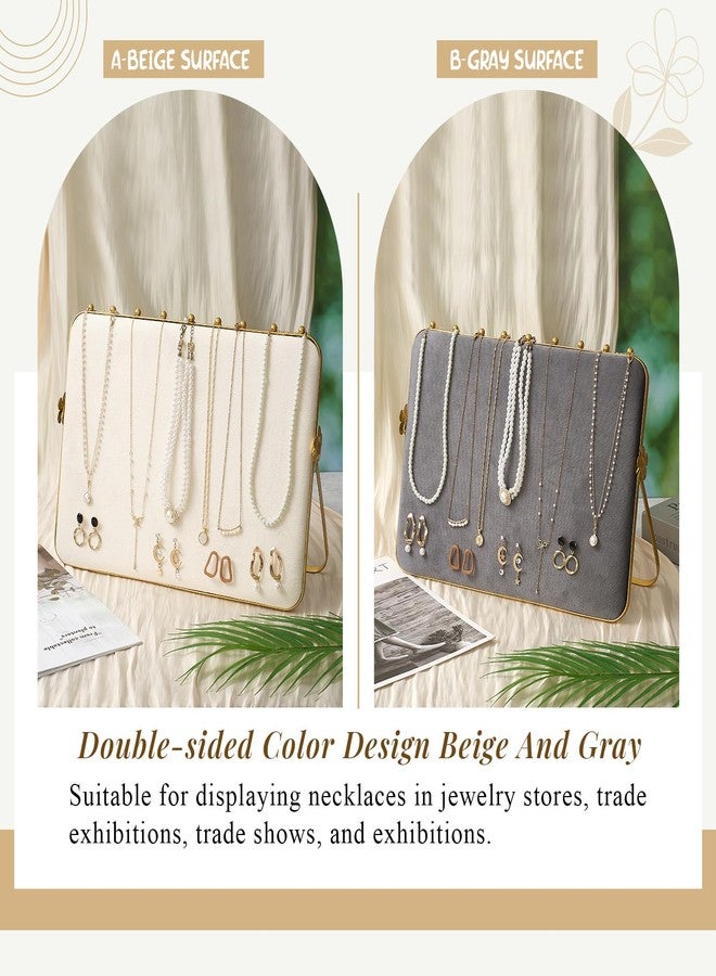 Colingmill 2 Pack Necklace Display Stand for Vendors 14 x 9.7 Inch Large Velvet Necklace Display Stand Double-sided Chain Holder Beige Grey Chain Jewelry Holder for Selling Craft Show Exhibidores - Image 3