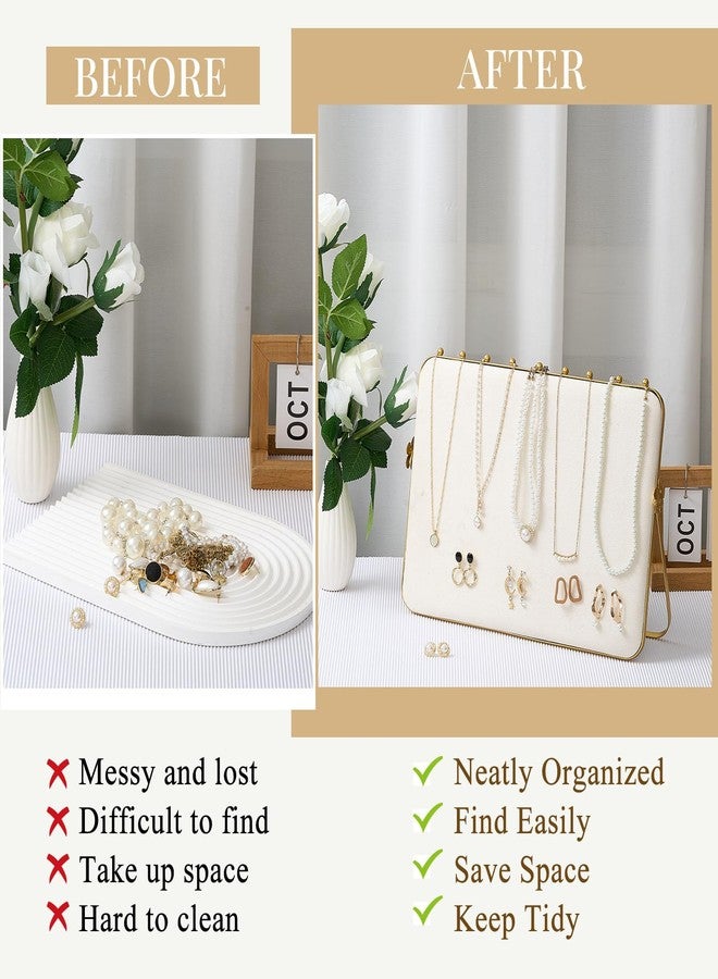 Colingmill 2 Pack Necklace Display Stand for Vendors 14 x 9.7 Inch Large Velvet Necklace Display Stand Double-sided Chain Holder Beige Grey Chain Jewelry Holder for Selling Craft Show Exhibidores - Image 5