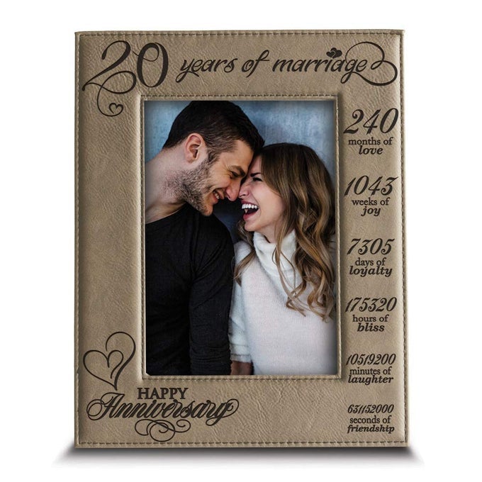20 YEARS OF MARRIAGEMONTHS WEEKS DAYS HOURS WEEKS MINUTES SECONDS20TH ANNIVERSARY ENGRAVED LEATHER PICTURE FRAME 5 X 7 VERTICAL