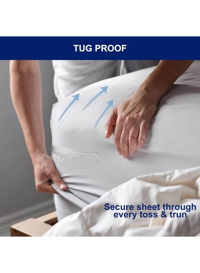 شو وو مجموعة حامل ملاءات السرير من 4 قطع، مثبتات ملاءات سرير متينة بقفل مانع للانزلاق، مشابك ملاءات سرير مع شرائط قفل، حاملات ملاءات زاوية لجميع أحجام المراتب والبطانيات والفراش - Image 2