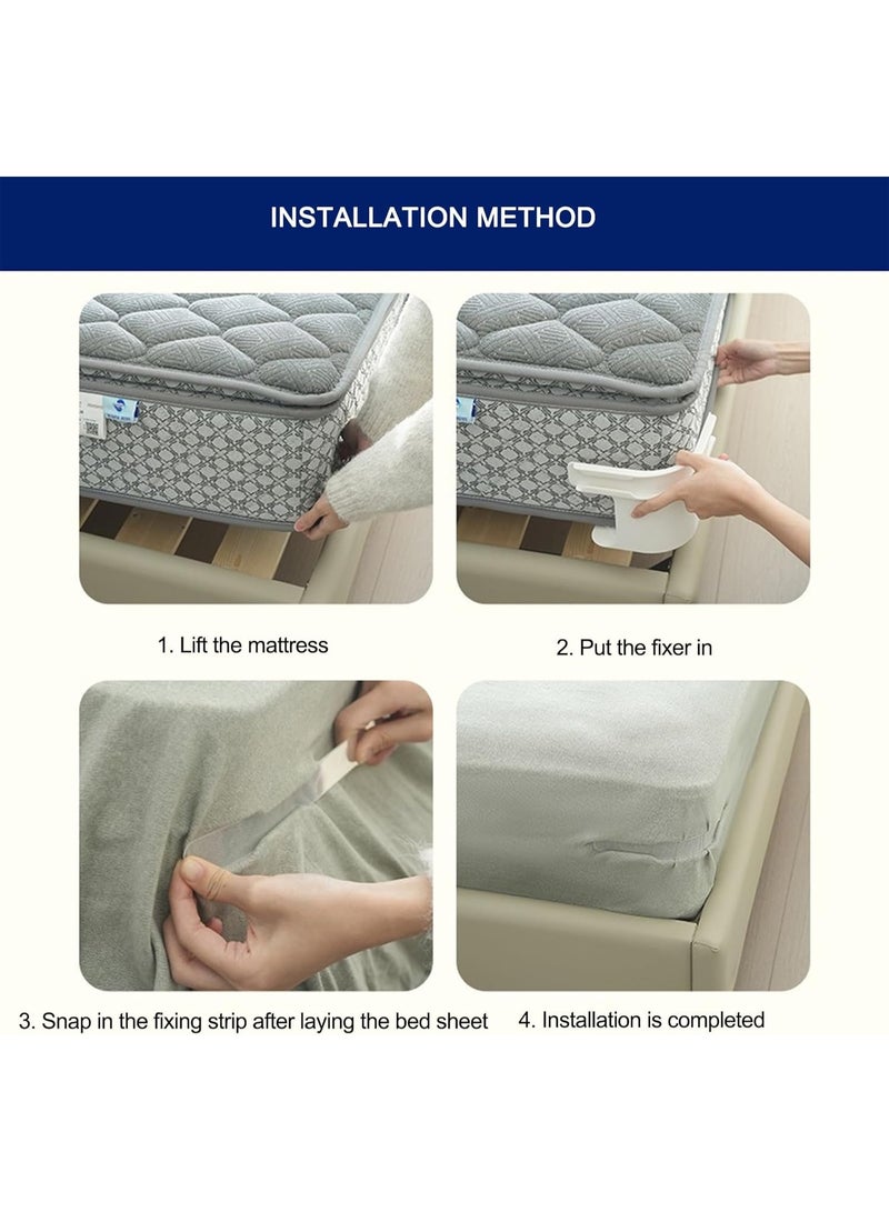 شو وو مجموعة حامل ملاءات السرير من 4 قطع، مثبتات ملاءات سرير متينة بقفل مانع للانزلاق، مشابك ملاءات سرير مع شرائط قفل، حاملات ملاءات زاوية لجميع أحجام المراتب والبطانيات والفراش - Image 3