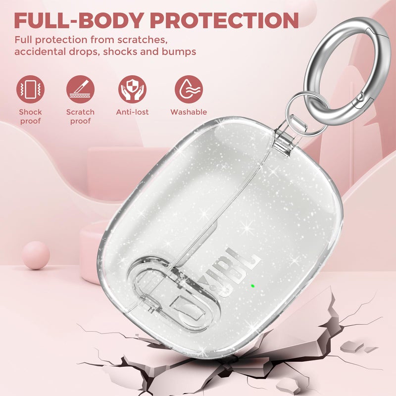 OTOPO Compatible with JBL Vibe 200TWS/JBL Vibe Beam/Beam 2 Case Cover Clear Lock Clip with Cleaner Kit, Transparent TPU Protective Cover Men Women with Carabiner for JBL Vibe Beam 2 Charging Case - Image 2