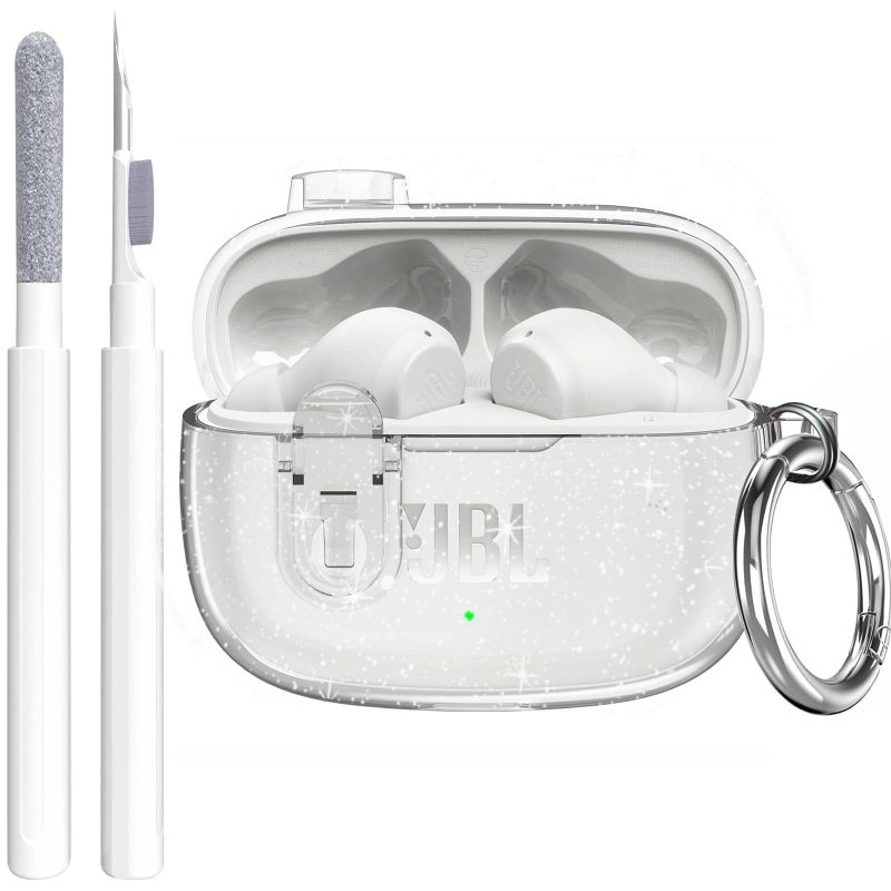 OTOPO Compatible with JBL Vibe 200TWS/JBL Vibe Beam/Beam 2 Case Cover Clear Lock Clip with Cleaner Kit, Transparent TPU Protective Cover Men Women with Carabiner for JBL Vibe Beam 2 Charging Case - Image 1