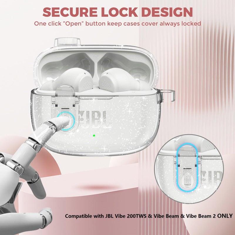 OTOPO Compatible with JBL Vibe 200TWS/JBL Vibe Beam/Beam 2 Case Cover Clear Lock Clip with Cleaner Kit, Transparent TPU Protective Cover Men Women with Carabiner for JBL Vibe Beam 2 Charging Case - Image 4