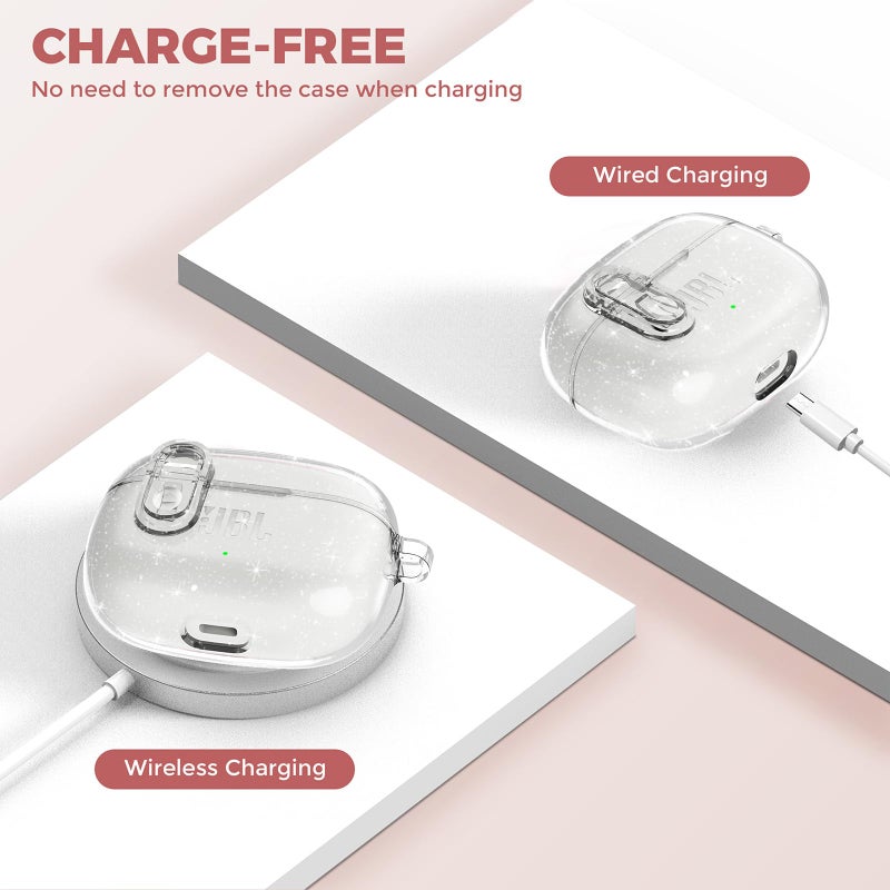 OTOPO Compatible with JBL Vibe 200TWS/JBL Vibe Beam/Beam 2 Case Cover Clear Lock Clip with Cleaner Kit, Transparent TPU Protective Cover Men Women with Carabiner for JBL Vibe Beam 2 Charging Case - Image 3