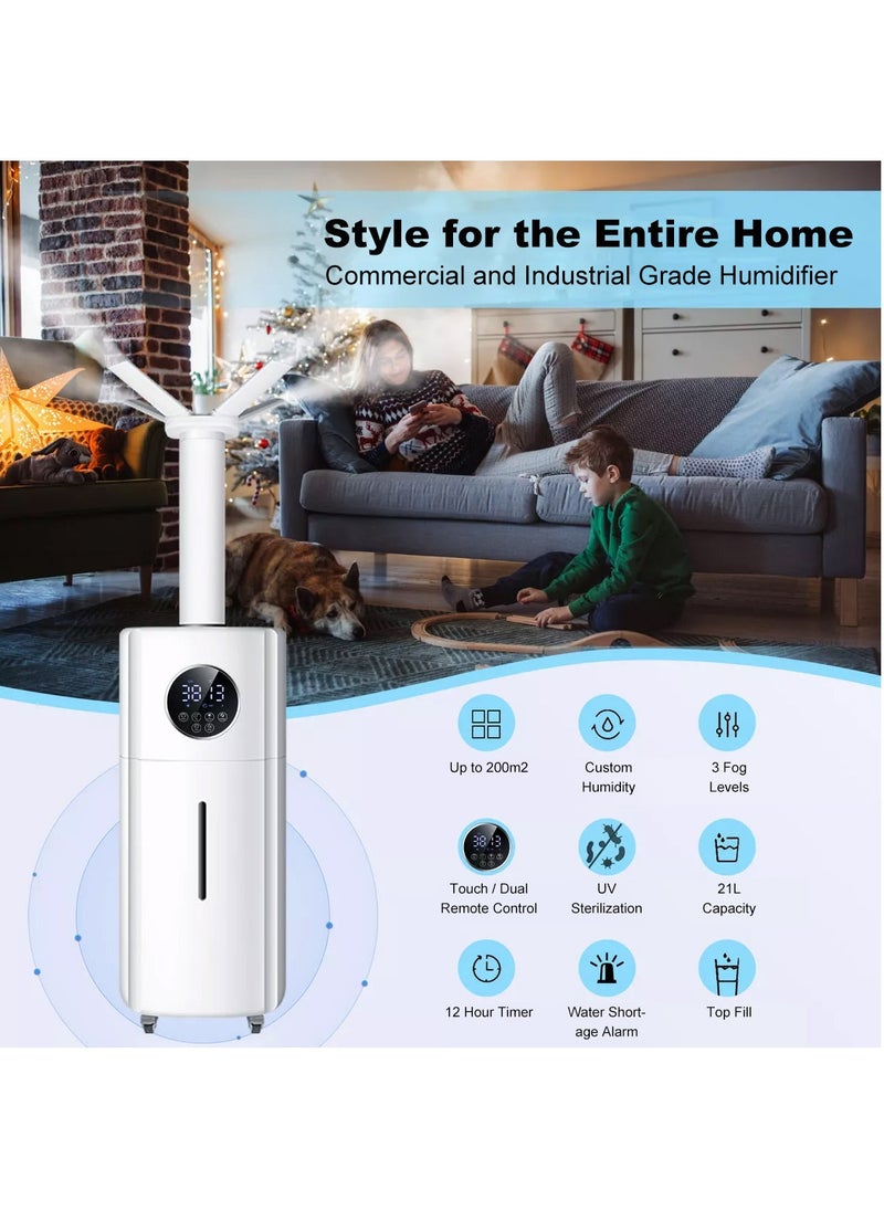 ET-LIFE - 21L 3-Speeds Humidifier for Larger Room Humidifier, Auto Shut-Off Cool Mist Top Fill Humidifier with 360° Dual Nozzle 110W BE-J001 White - Image 1