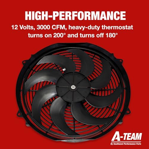 A-Team Performance Radiator Electric Cooling Fan 16 inch 12V Wide Curved 16" 8 Blades Thermostat Kit 3000 CFM Reversible Push or Pull with Mounting Kit - Radiator Fan - Image 4