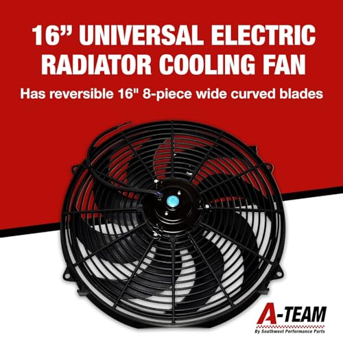 A-Team Performance Radiator Electric Cooling Fan 16 inch 12V Wide Curved 16" 8 Blades Thermostat Kit 3000 CFM Reversible Push or Pull with Mounting Kit - Radiator Fan - Image 3