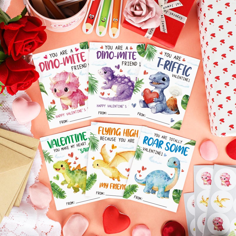 Hedeey 36 Pack Valentines Day Cards for Kids Classroom Dinosaur Valentine's Day Exchange Greeting Cards with Envelopes and Stickers for Kids Classroom School Party Favors 4.72 x 3.54 inch - Image 5