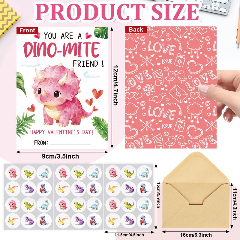 Hedeey 36 Pack Valentines Day Cards for Kids Classroom Dinosaur Valentine's Day Exchange Greeting Cards with Envelopes and Stickers for Kids Classroom School Party Favors 4.72 x 3.54 inch - Image 2
