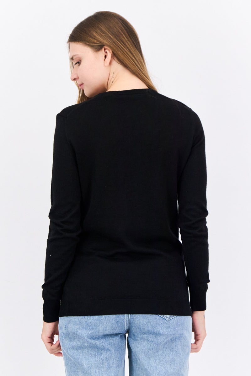 Lyle & Scott Women V-Neck Embroidered Logo Sweaters, Black - Image 3