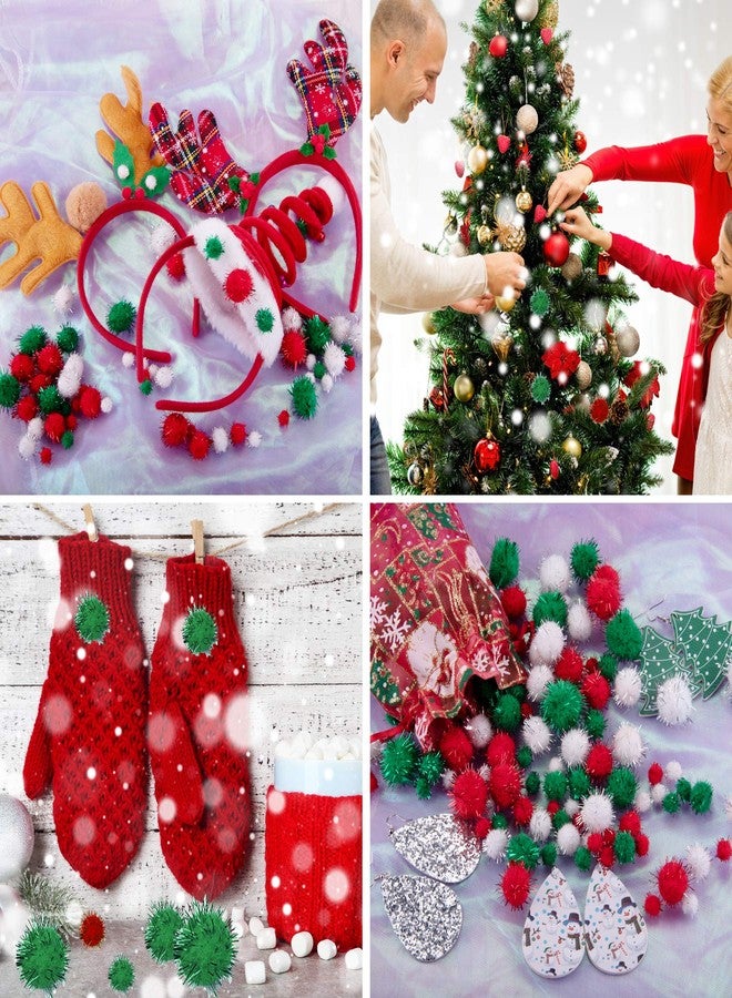 BQTQ 1200 Pieces Christmas Pom Pom Tinsel Balls Glitter Fluffy for Craft Making and Decorations (4 Sizes, White, Green, Red) - Image 4