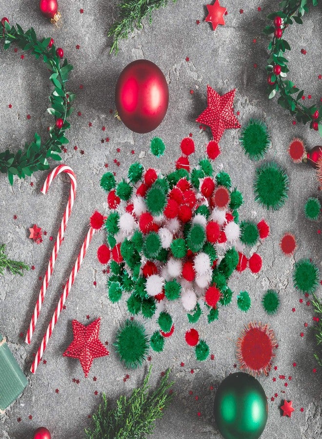 BQTQ 1200 Pieces Christmas Pom Pom Tinsel Balls Glitter Fluffy for Craft Making and Decorations (4 Sizes, White, Green, Red) - Image 5