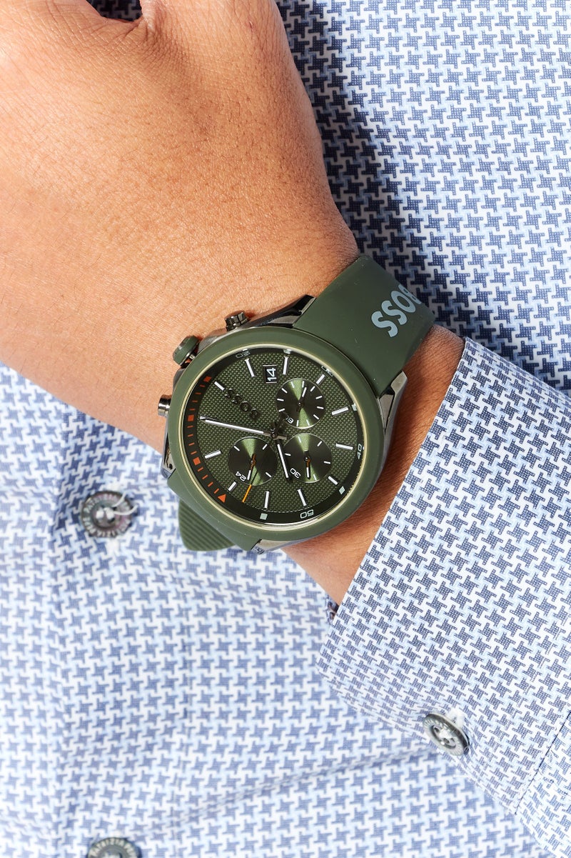 BOSS Men Velocity 1514060 Silicone Watch 44mm, Olive - Image 2