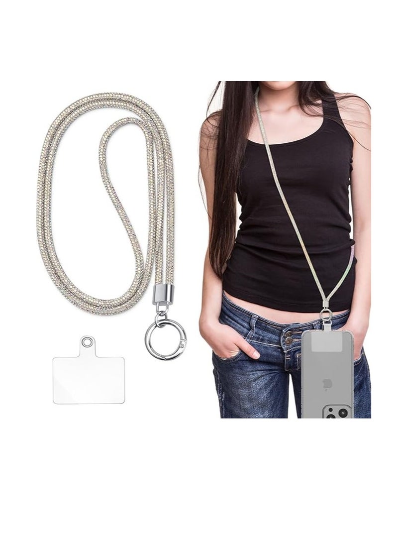 Universal Phone Lanyard Crossbody, Rhinestone Cell Phone Chain Anti-Theft with 1× Shiny Phone Strap, 1× Pad for Most Smartphones, Diamond Phone Neck Holder for Women - Image 1
