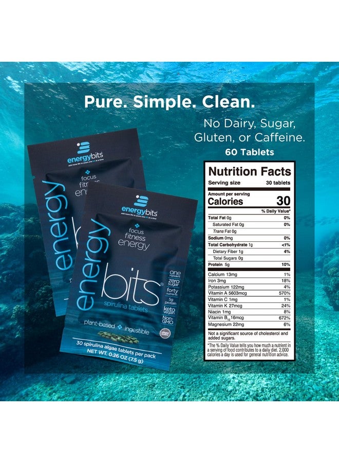 ENERGYBITS - Organic Spirulina Tablets - Plant-Based Algae Superfood - for Focus, Fitness, Energy - Plant Protein - Gluten Free - Collagen, Vitamin B12, Omega 3 - Keto & Vegan - 60 Algae Tablets - Image 3