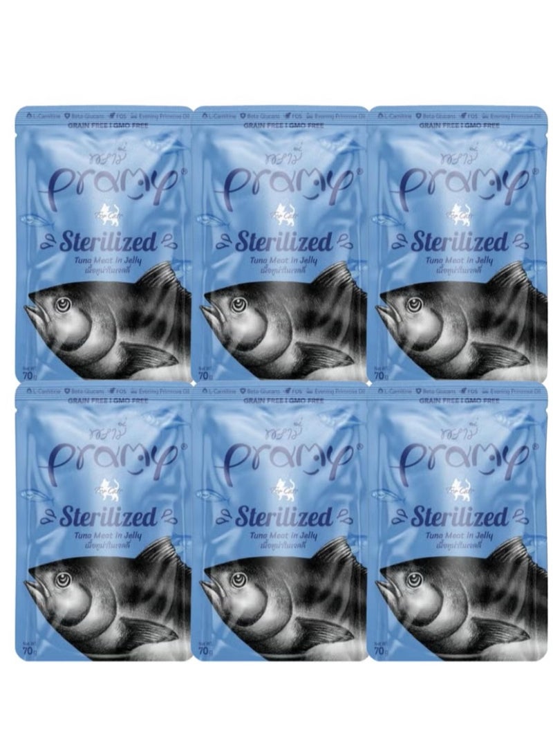 Pramy Cat Wet Food With Tuna In Jelly Flavor For Sterilized Cats - 6x70g - Specially Formulated for Sterilized Cats – Supports Weight & Urinary Health - Image 1