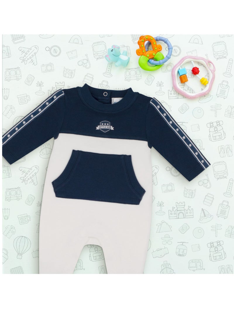 Moon بدلة نوم قطن 100% للأطفال 3-6 أشهر زرقاء - رياضية بحرية - Image 5
