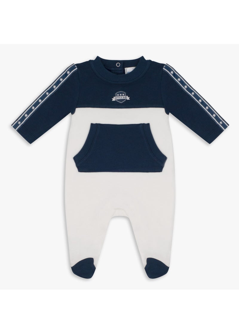 Moon بدلة نوم قطن 100% للأطفال 3-6 أشهر زرقاء - رياضية بحرية - Image 1