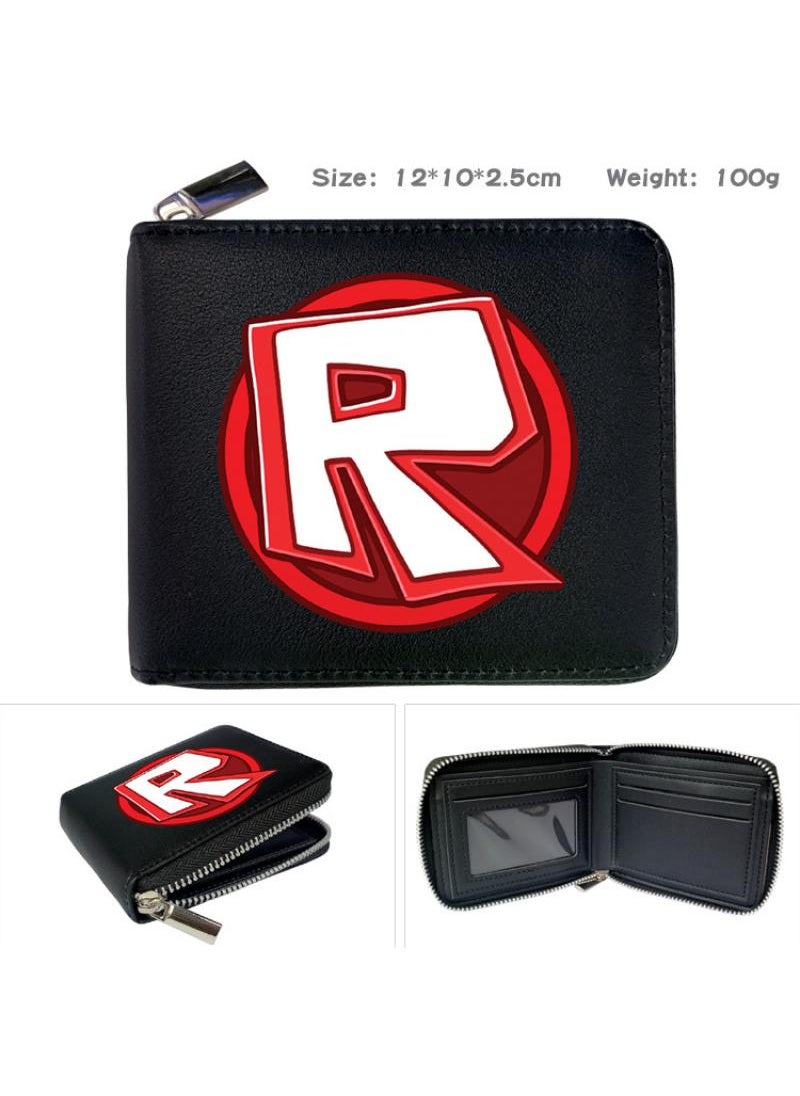 General - Cartoon Virtual World Game Printed Zipper Design Coin Purse Roblox Game Card Bag Pu Folding Short Wallet Black-B 12X10CM - Image 1