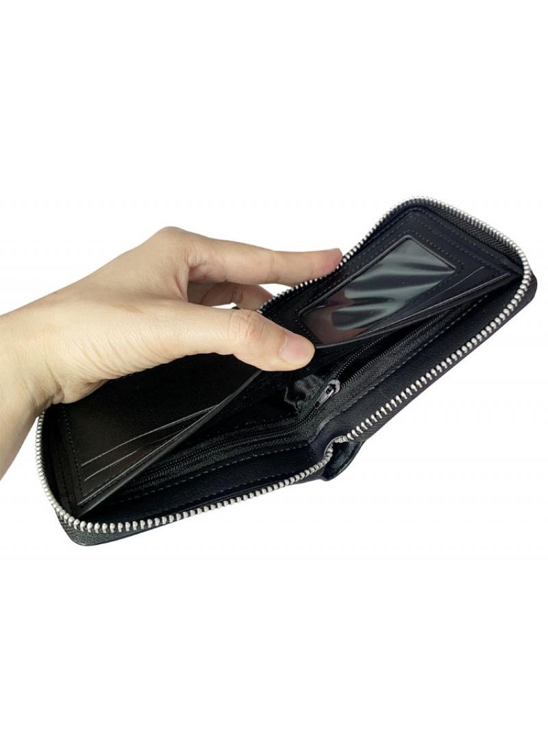General - Cartoon Virtual World Game Printed Zipper Design Coin Purse Roblox Game Card Bag Pu Folding Short Wallet Black-B 12X10CM - Image 1